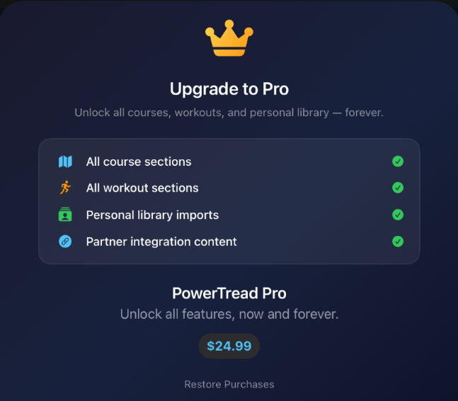 PowerTread Pro one-time purchase screen