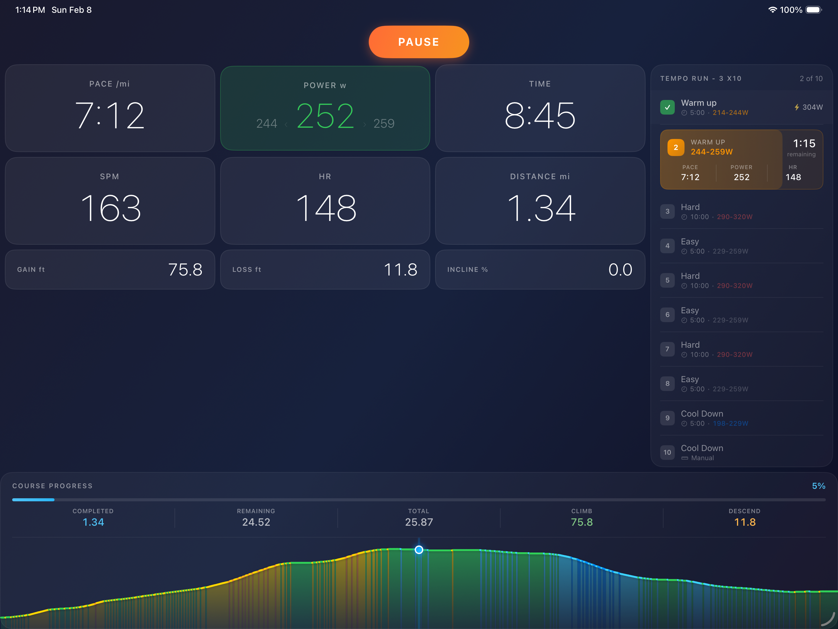 PowerTread structured workout execution while running
